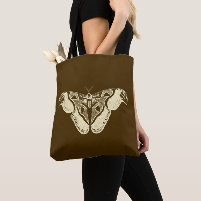 Gypsy moth, chocolate brown and beige tote bag (Close Up)