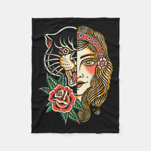 Gypsy Panther American Traditional Tattoo Ink Old Fleece Blanket