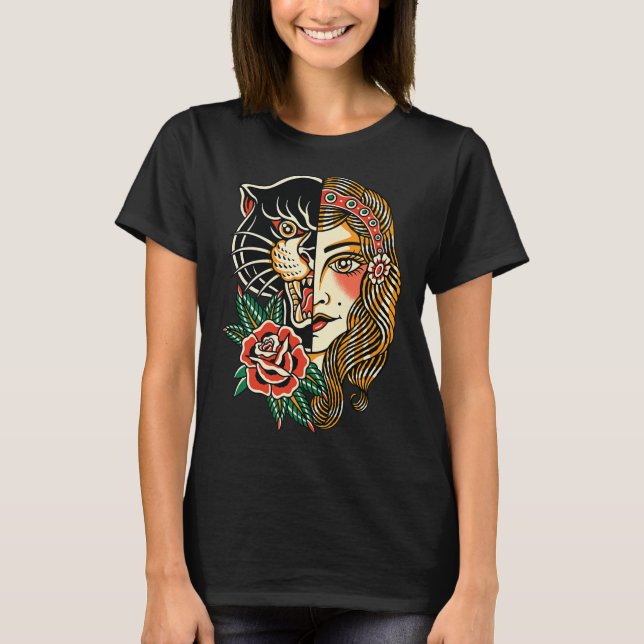 Gypsy Panther American Traditional Tattoo Ink Old  T-Shirt (Front)