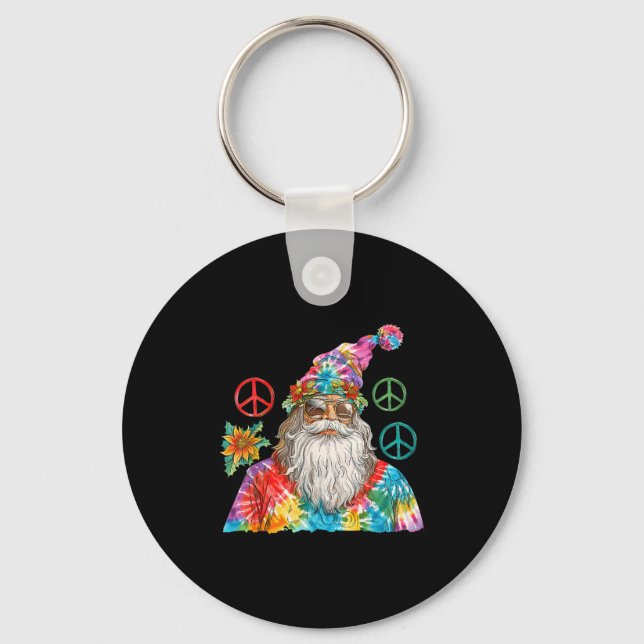 Gypsy Santa Claus Hipe Tie Dye Groovy Christmas  Keychain (Front)