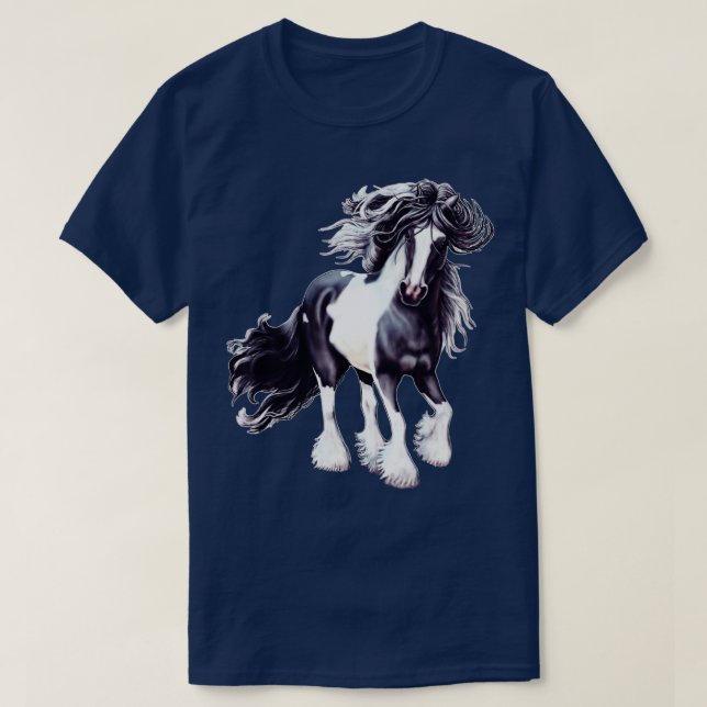 Gypsy Vanner Black and White Stallion T-Shirt (Design Front)