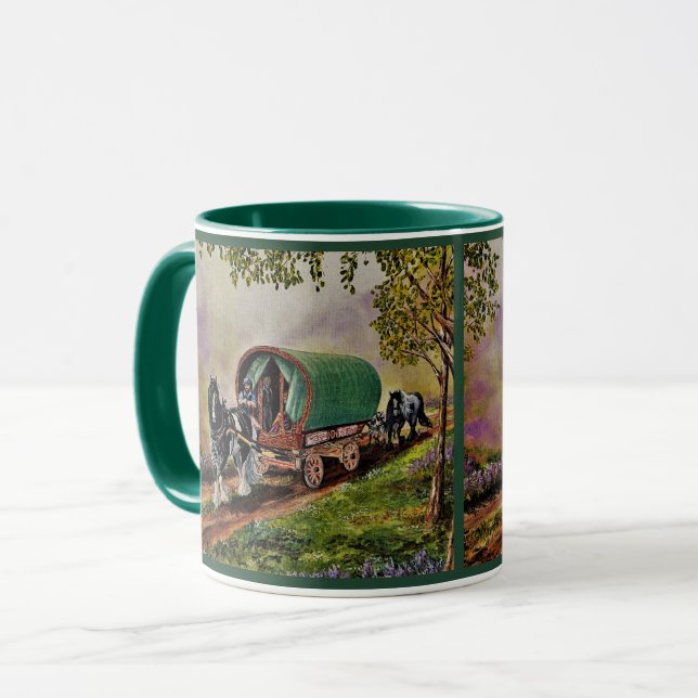 Gypsy Vanner horse Irish Caravan wagon green Mug (Front Left)