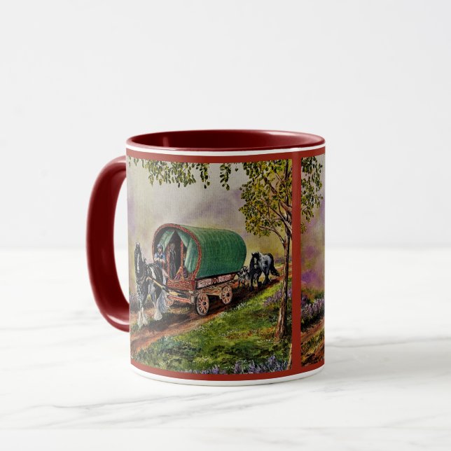Gypsy Vanner horse Irish Caravan wagon red Mug (Front Left)