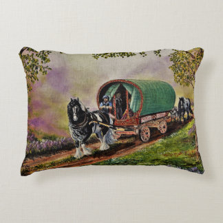 Gypsy Vanner Horse Irish Caravan Wagon Tapestry Accent Pillow