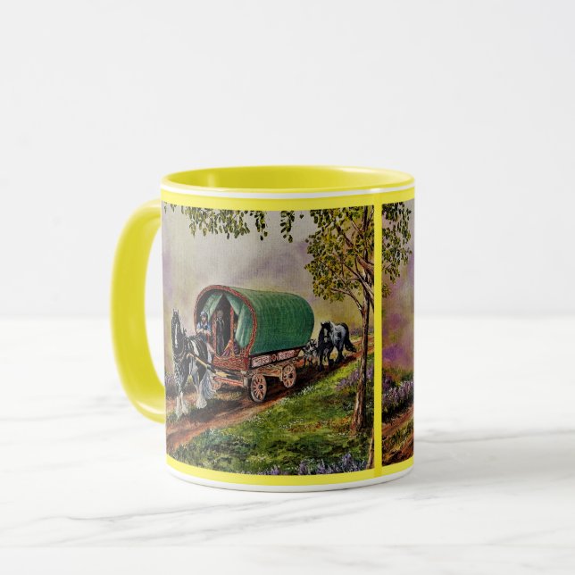 Gypsy Vanner horse Irish Caravan wagon yellow Mug (Front Left)