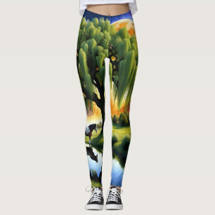 Gypsy Vanner horse stands under willow tree Leggings