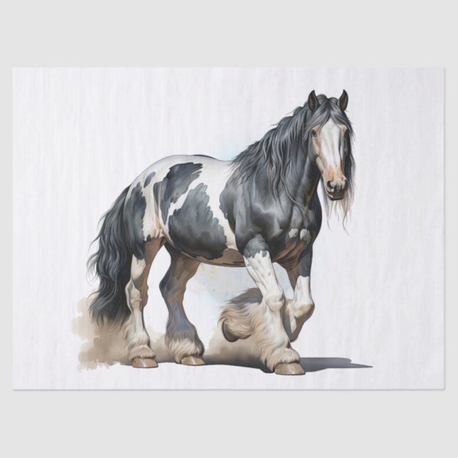 Gypsy-Vanner Horse Watercolor Decoupage Tissue Paper (Front)
