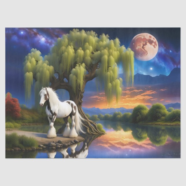 Gypsy Vanner Horse -Willow tree N Full Moon  Tissue Paper (Front)