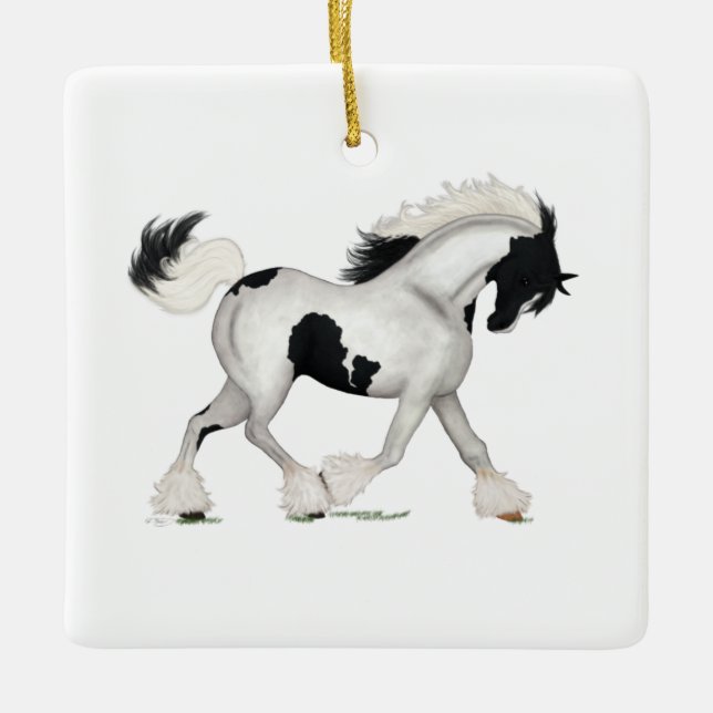 Gypsy Vanner Personalized Christmas Horse Pony Ceramic Ornament (Front)