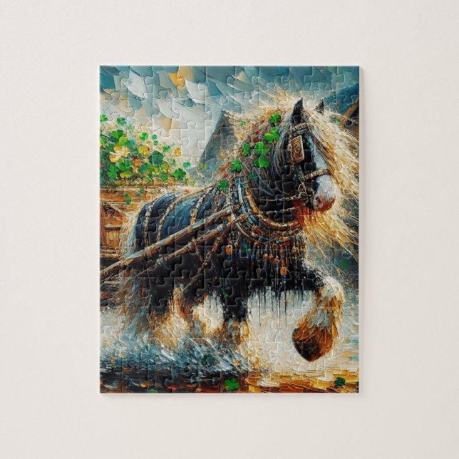 Gypsy Vanner Pulling Shamrocks Cart St Patricks Jigsaw Puzzle (Vertical)
