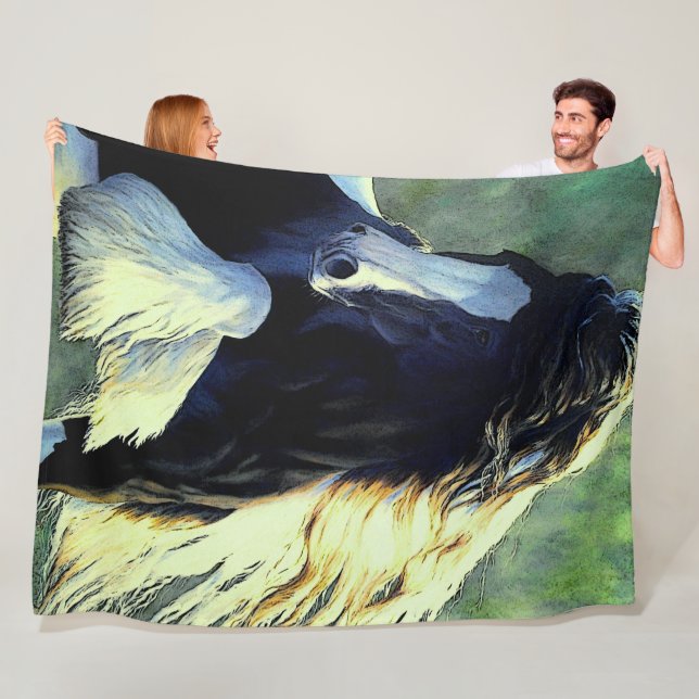 Gypsy Vanner stallion/horse, black and white pinto Fleece Blanket (In Situ)