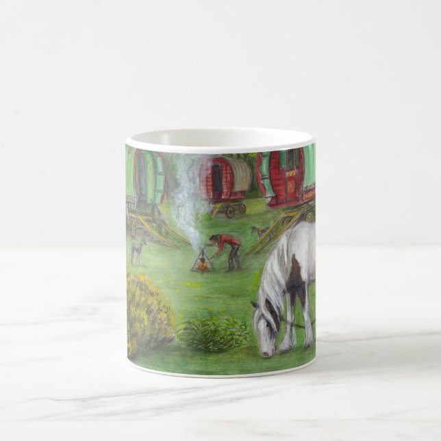 Gypsy wagons and horses coffee mug (Center)