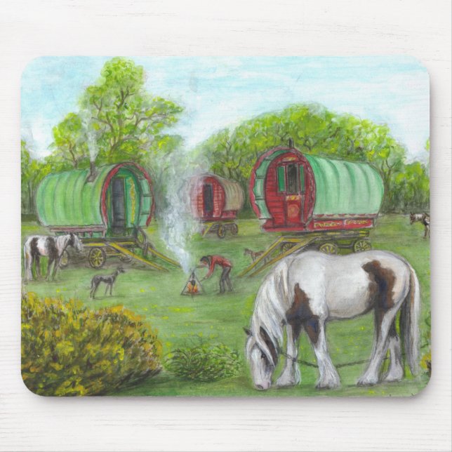 Gypsy wagons and horses mouse pad (Front)