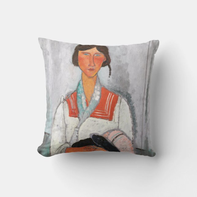 Gypsy Woman with Baby, Modigliani Throw Pillow (Front)
