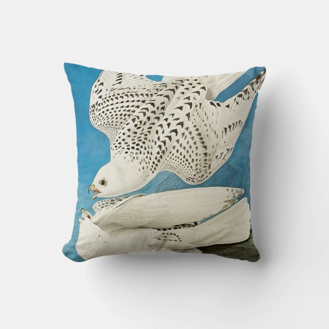 Gyrfalcons, aka Gerfalcons by John James Audubon Throw Pillow (Front)