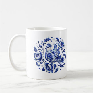 Gzhel Blue Peacock Ceramic Art Mug — Traditional