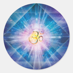 H039 Om Space Cube Classic Round Sticker