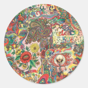 H081 Psychedelic 1969 Classic Round Sticker