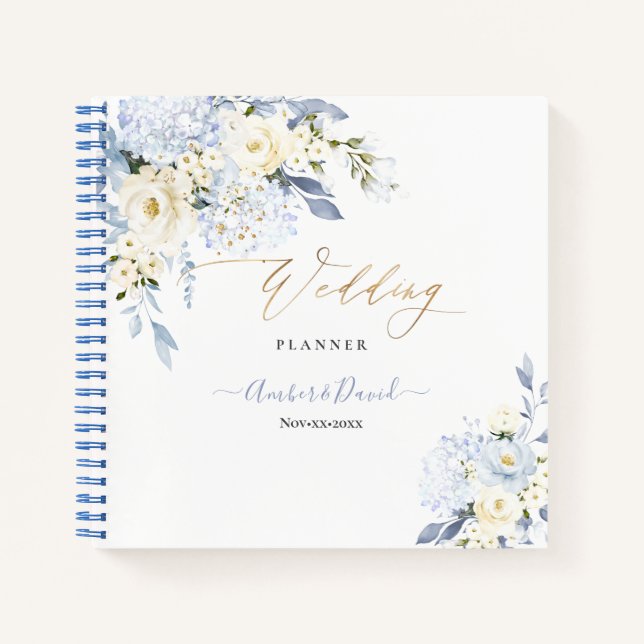 H2 BLUE HYDE CREAM ROSES WEDDING PLANNER NOTEBOOK (Front)