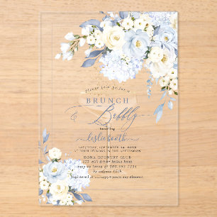 H2 Blue Hydrangea Cream Roses Brunch Bubbly Acrylic Invitations