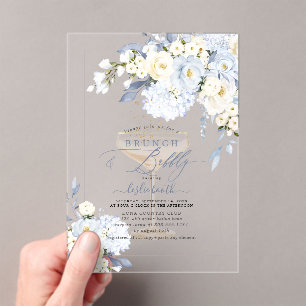H2 Blue Hydrangea Cream Roses Brunch Bubbly  Acrylic Invitations