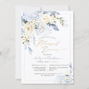 H2 Blue Hydrangea Cream Roses Rehearsal Dinner Invitation