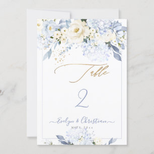 H2 Blue Hydrangea Cream Roses Table No. Invitation