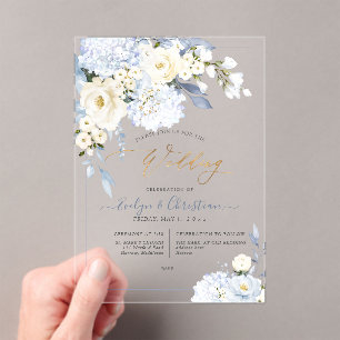 H2 Blue Hydrangea Cream Roses Wedding Acrylic Invitations