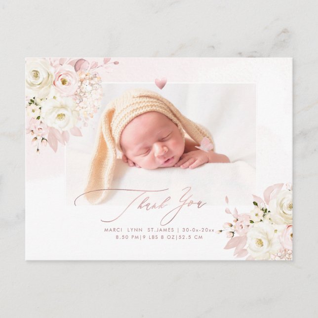 H2 Blush Cream Roses Hydrangea Baby Shower Postcard (Front)