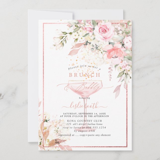 H2 Dusty Rose Blush Hydrangea Brunch Bubbly  Invit Invitation (Front)
