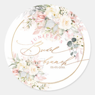 H2 Dusty Rose Hydrangea Cream Roses Bridal Brunch Classic Round Sticker