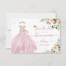 H2 Pink Sparkling Quinceanera Dress Save Date