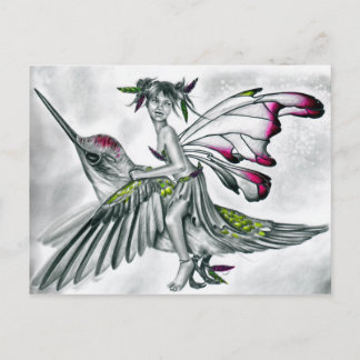 <h3>Hummingbird Rider Fairy Postcard</h3> Postcard