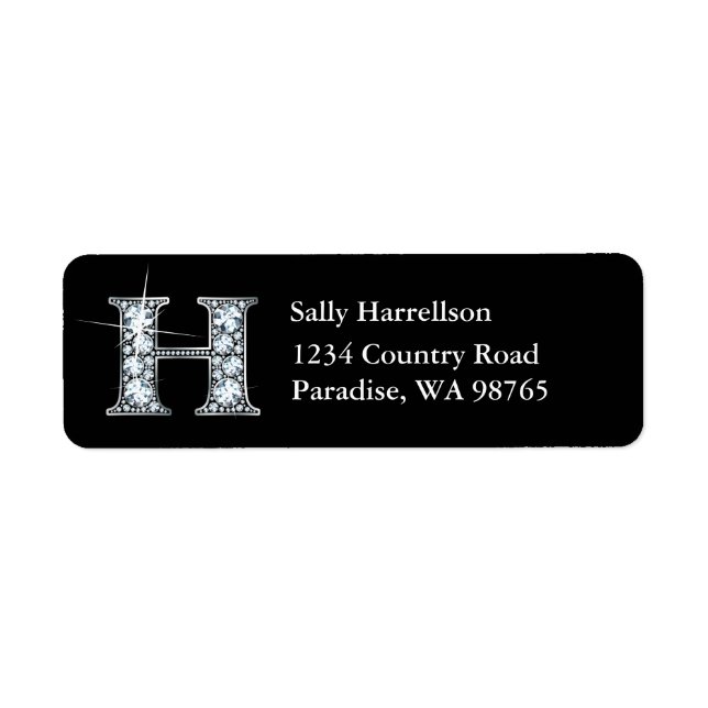 "H" Diamond Bling Monogram Return Address Label (Front)