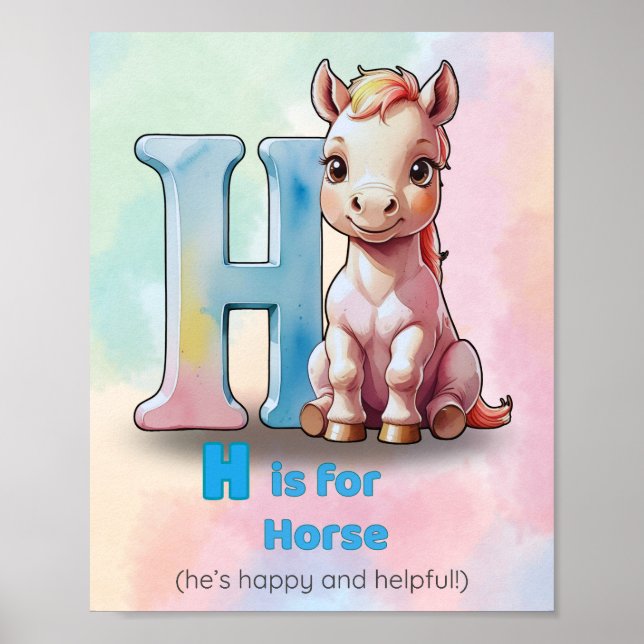 H est pour le cheval - Pastel Alphabet Poster pour (Devant)