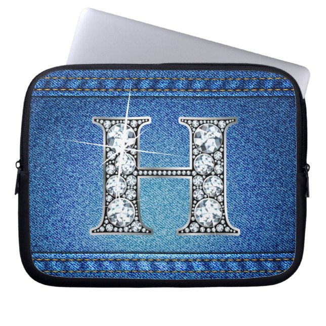 H Faux "Diamond" Denim Stitching Electronics Bag (Front)