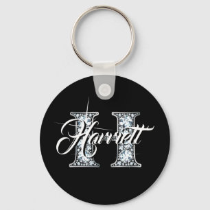 H Faux Diamond Monogram Keychain