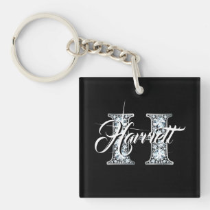 H Faux Diamond Monogram Keychain