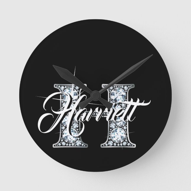 H Faux Diamond Monogram Round Clock (Front)