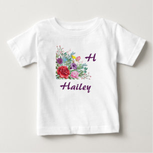 H Hailey Personalize Letter Name, Rose Flowers Baby T-Shirt
