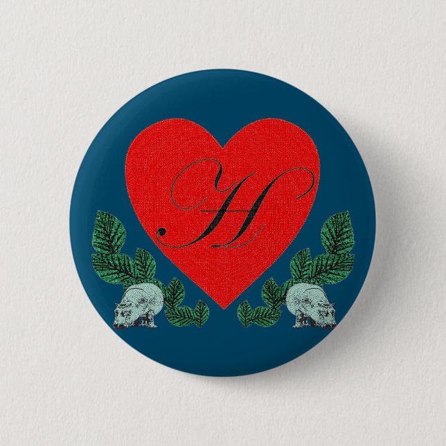 H in a heart 2 inch round button (Front)