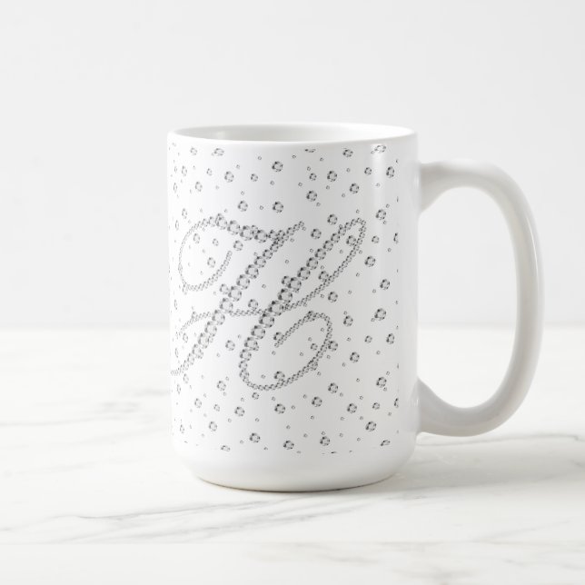 H Initial Monogram White Diamonds Print Coffee Mug (Right)