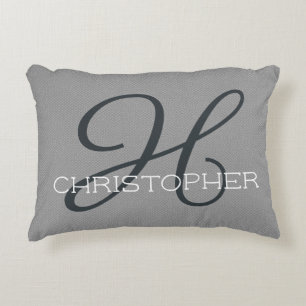 H Initial Personalized Name Black White Grey Accent Pillow