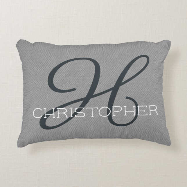 H Initial Personalized Name Black White Grey Accent Pillow (Front)