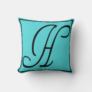 H INITIAL PILLOW - Letter H on Aqua Background