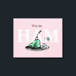 "H is for HAM" | Alphabet Design Canvas Print<br><div class="desc">This officially licensed Dr. Seuss design product presents an educational alphabet theme based on the classic book 'Green Eggs and Ham'. The design features a central illustration of the iconic green ham with a fork on a platter, alongside green eggs. Large white letters spell 'HAM', accompanied by smaller black text...</div>