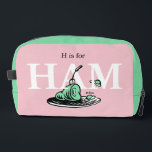 "H is for HAM" | Alphabet Design Dopp Kit<br><div class="desc">This officially licensed Dr. Seuss design product presents an educational alphabet theme based on the classic book 'Green Eggs and Ham'. The design features a central illustration of the iconic green ham with a fork on a platter, alongside green eggs. Large white letters spell 'HAM', accompanied by smaller black text...</div>
