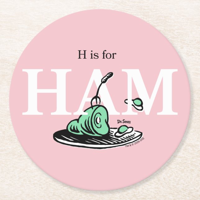 "H is for HAM" | Alphabet Design Round Paper Coaster (Front)