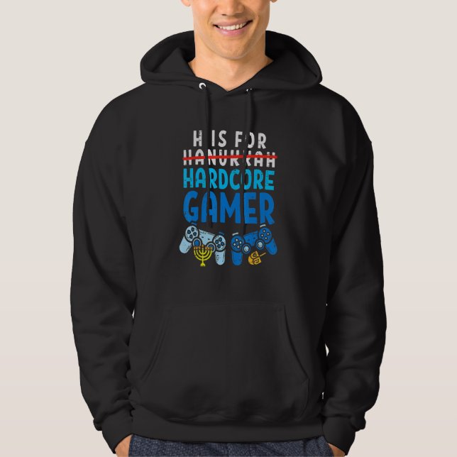 H Is For Hanukkah Gamer Video Gaming Boys Men Paja Hoodie (Front)
