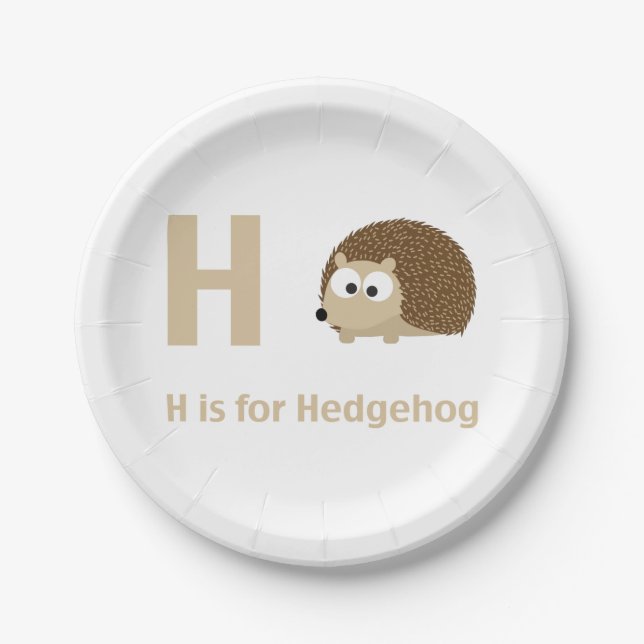 H is for Hedgehog Paper Plate (Front)